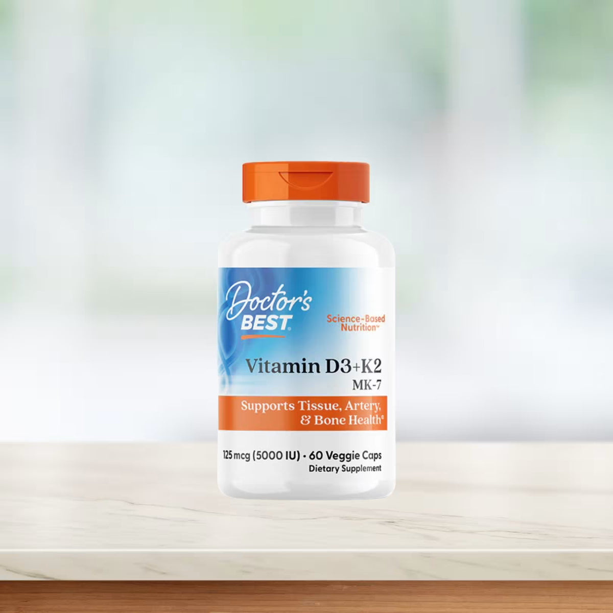 Doctor's Best Vitamin D3 + K2, 5000 IU, 60 Veg Capsules