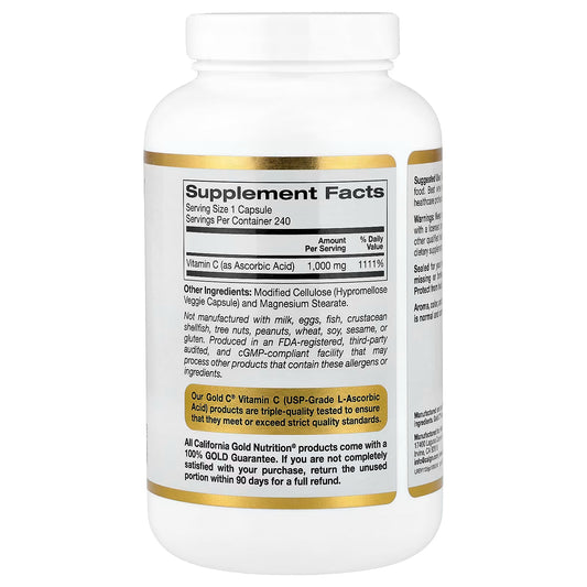 California Gold Nutrition Gold C® Vitamin C, 1,000 mg, 240 Veggie Capsules