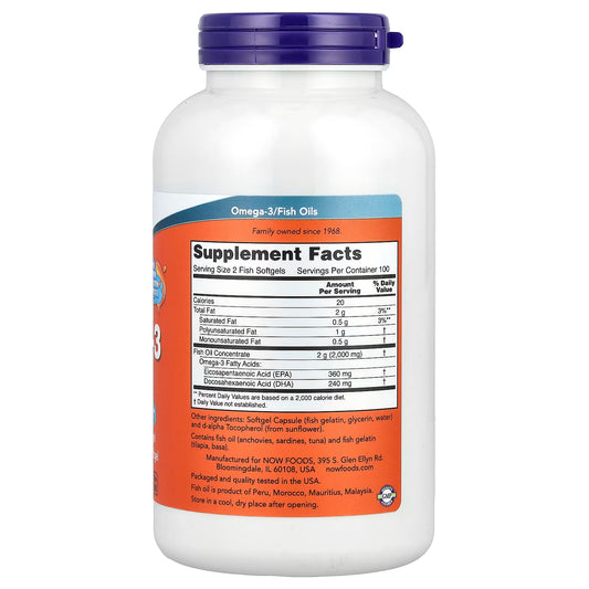 NOW Foods Omega-3 Fish Oil, 1,000 mg - 200 Softgels