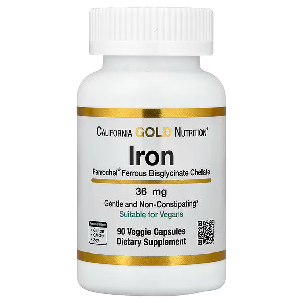 California Gold Nutrition Ferrochel Iron 36 mg 90 veggie capsules