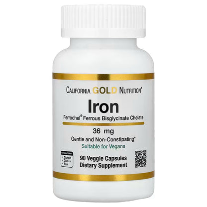California Gold Nutrition Ferrochel Iron 36 mg 90 veggie capsules
