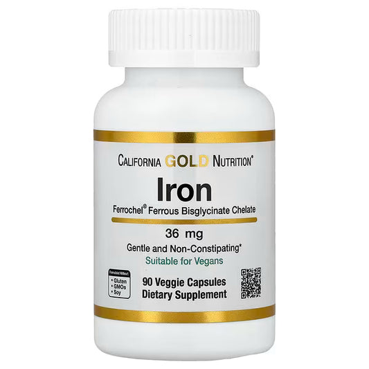 California Gold Nutrition Ferrochel Iron 36 mg 90 veggie capsules