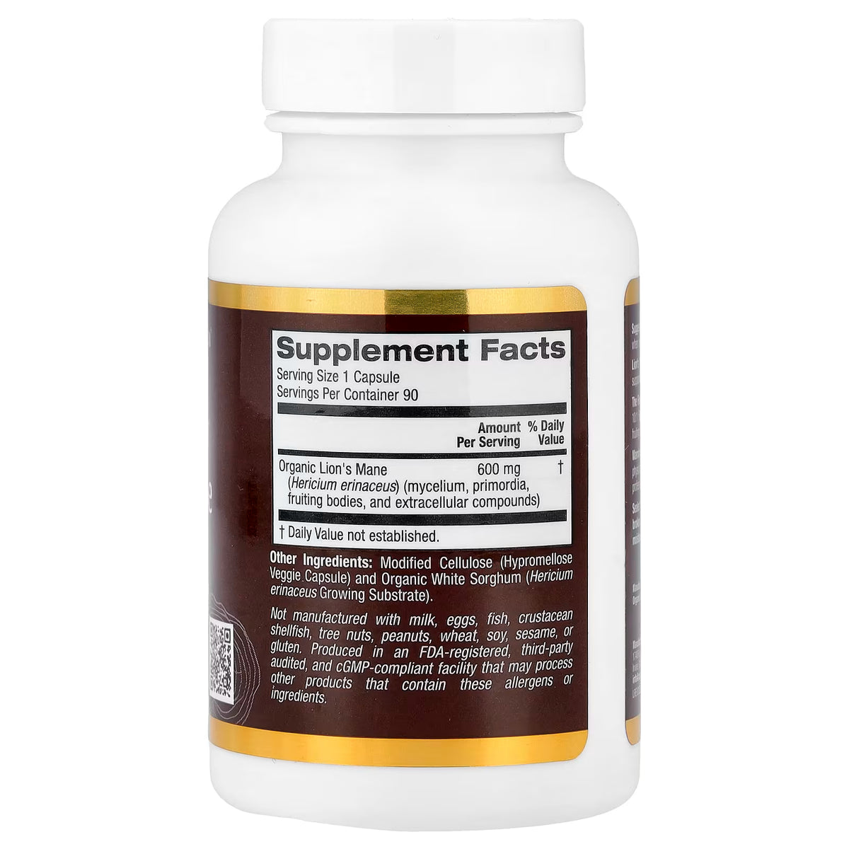 California Gold Nutrition Organic Lion's Mane 600 mg - 90 Veg Capsules