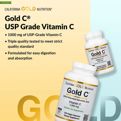 California Gold Nutrition Gold C® Vitamin C, 1,000 mg, 240 Veggie Capsules