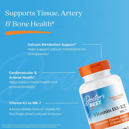 Doctor's Best Vitamin D3 + K2, 5000 IU, 60 Veg Capsules