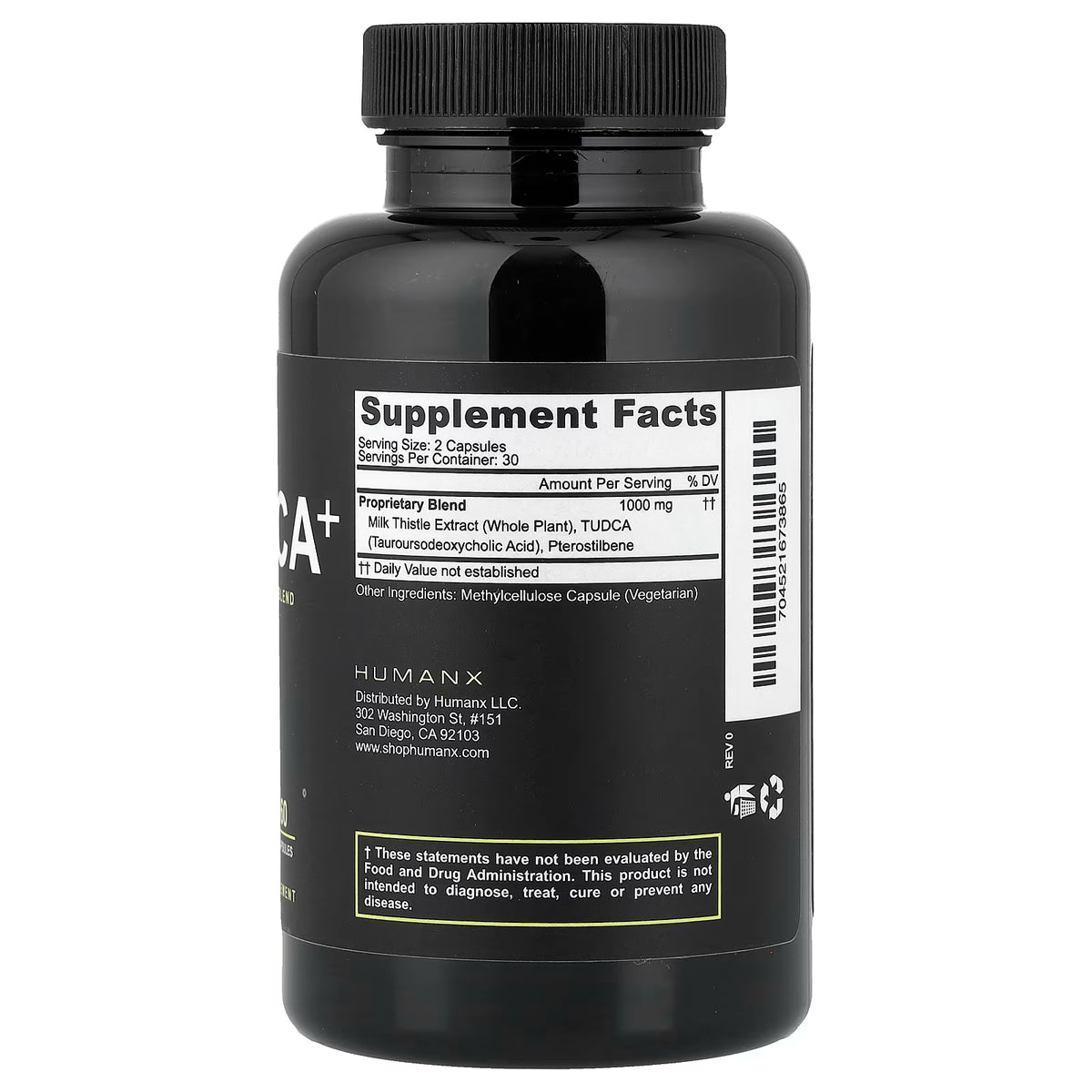 Humanx TUDCA+, Liver Support with Milk Thistle & Pterostilbene, 60 Capsules