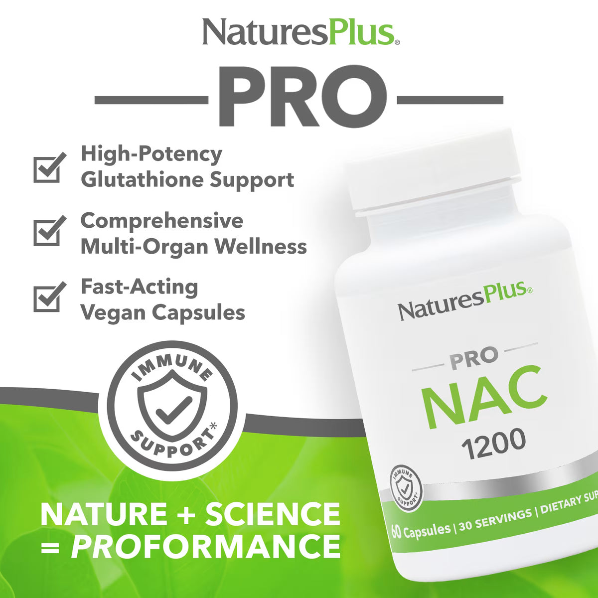 NaturesPlus Pro NAC 1200 mg - 60 Capsules (600 mg per Capsule)