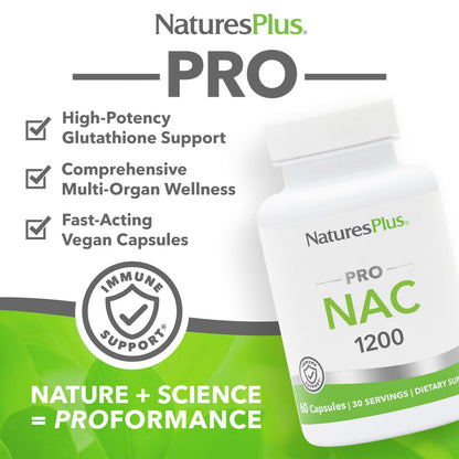 NaturesPlus Pro NAC 1200 mg - 60 Capsules (600 mg per Capsule)